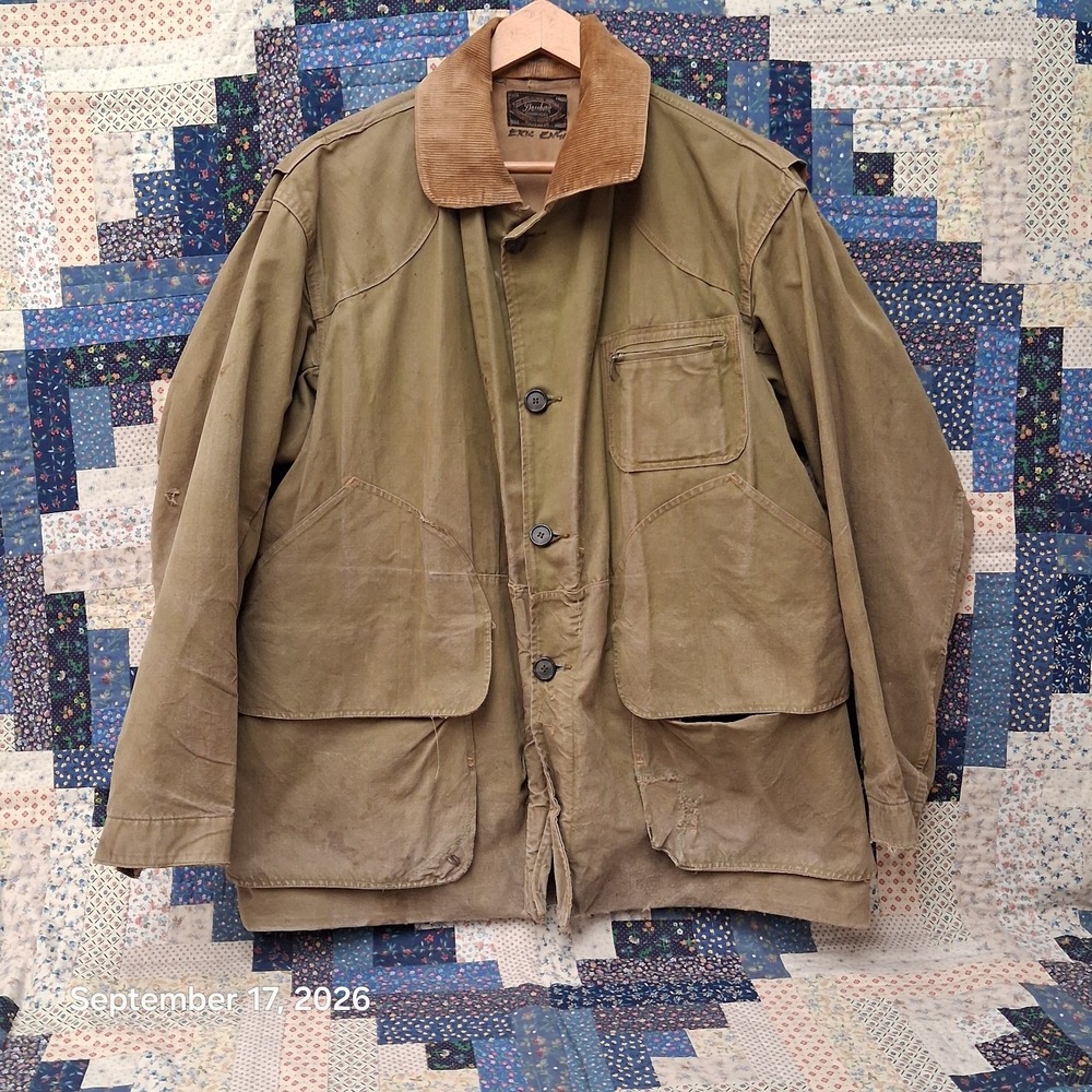 30s 40s True Vintage Drybak Duck Canvas Field Coat L Corduroy Talon Ball Chain